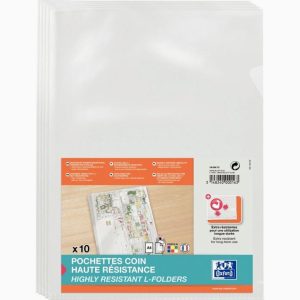 Pack of 10 smooth PVC corner pockets, 0.15 mm thick, transparent