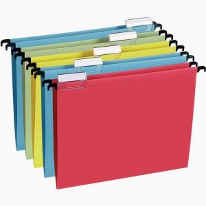 Set of 5 hanging file folders for drawers, V-shaped base, made from 100% recycled colored kraft paper
