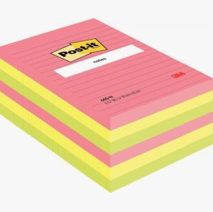 Set of 6 Lined Sticky Note Pads, 100 Sheets Each, 102 x 152 mm, Assorted Neon Colors