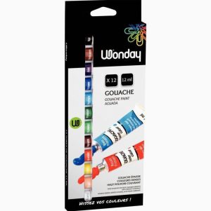 Boîte de 12 tubes 12ml de gouache en pâte, couleurs assorties