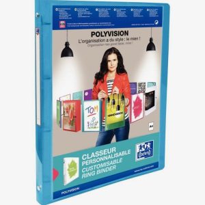 Customizable POLYVISION Transparent Series Binder, 20 mm Spine, 4 Round 15 mm Rings, A4 21x29.7 cm, Blue