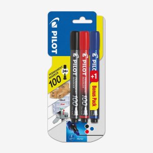 Set of 3 Permanent Markers, 100 Assorted Colors by Pilot