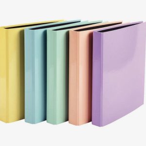 Set of 10 ring binders with 4 rings, 4 cm spine, laminated sturdy cardboard, AQUAREL, assorted colors