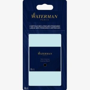 8 long international intense black ink refills for Waterman fountain pen