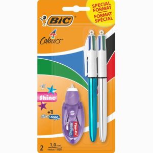 2 stylos à bille 4 couleurs + un correcteur BIC