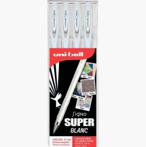 4 stylos encre gel Signo Blanc Uni-ball