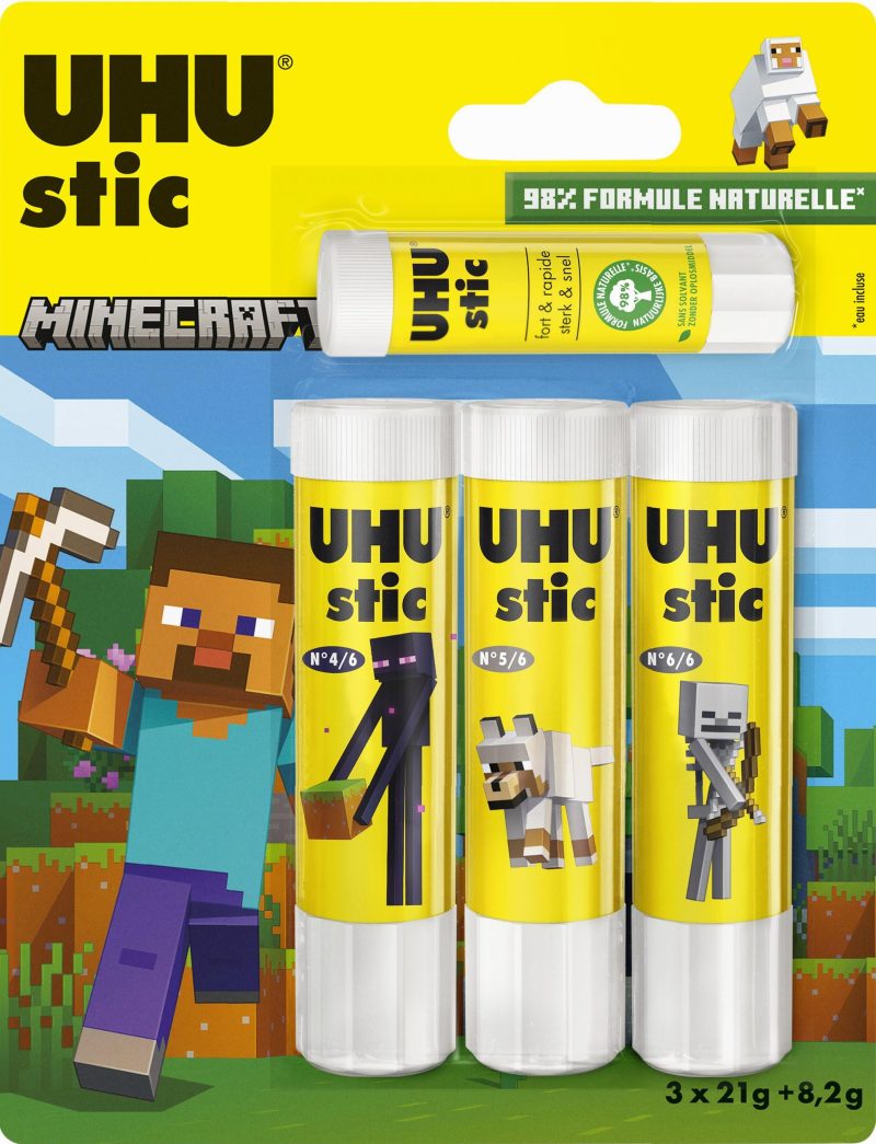 3 bâtons de colle 40g + 1 bâton de 8g Minecraft UHU