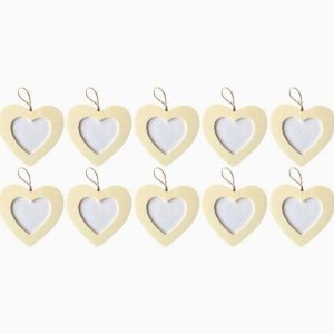 Lot de 10 cadres coeur à suspendre, en bois