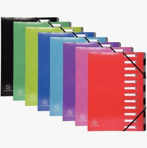 Trieur carte pelliculée IDERAMA + élastiques 12 compartiments, coloris assortis