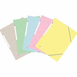 Paquet de 5 chemises 3 rabats à élastiques TOP FILE+ en carte lustrée 4/10e 390g, coloris pastel assortis
