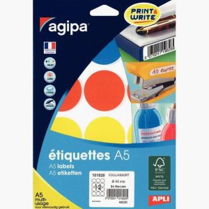Set of 84 assorted color tablets, 45mm diameter, in a case
