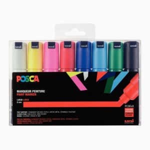 Set of 8 broad chisel tip markers, 8 mm, assorted colors