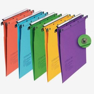 Set of 10 V-bottom hanging file folders for drawers, assorted colors