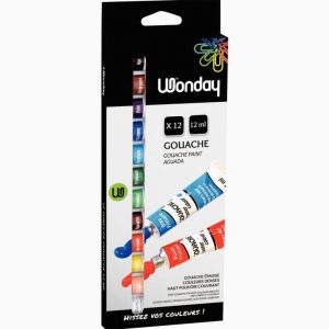 Set of 12 assorted colors gouache paint tubes, 12ml each