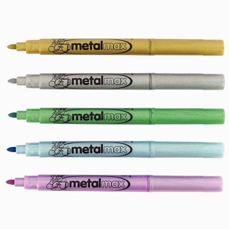 Boite de 5 marqueurs de coloriage pointe ogive métallisés assortis – Image 5