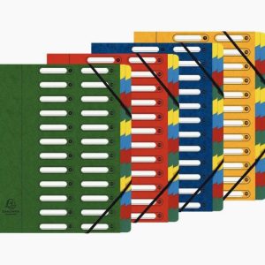Trieur en carte lustrée 24 compartiments, fenêtres découpées, fermeture par élastiques