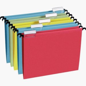 Set of 5 hanging file folders for drawers, V-shaped bottom, made from 100% recycled colored kraft paper