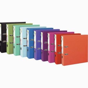 Box of 10 lever arch file folders in assorted pastel colors, A4 maxi size, 8 cm spine, plastic, PREM'TOUCH