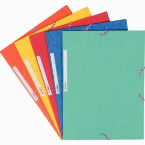 Set of 10 glossy laminated elasticated 3-flap folders, assorted colors, 350g card, 5/10 thickness