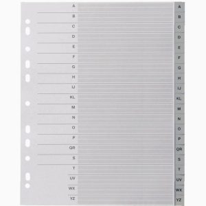 Jeu de 20 intercalaires alphabétiques en polypropylène gris format A4+