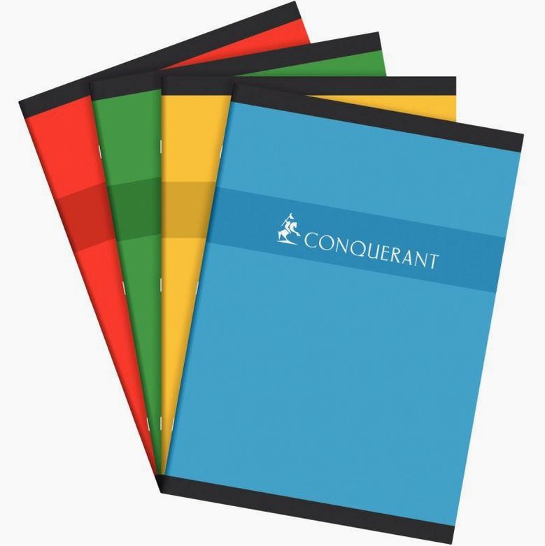 Assorted Colors Notebook Conquerant, 96 Sheets, A4 Size 21 x 29.7 cm, 70 gsm, Seyès Ruled