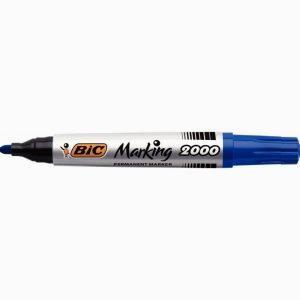Marqueur permanent pointe ogive corps plastique indélébile bleu