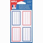 24 School Name Labels, Blue and Red Frame and Lines - 36 x 56 mm