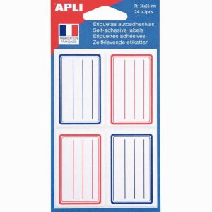 24 School Name Labels, Blue and Red Frame and Lines - 36 x 56 mm