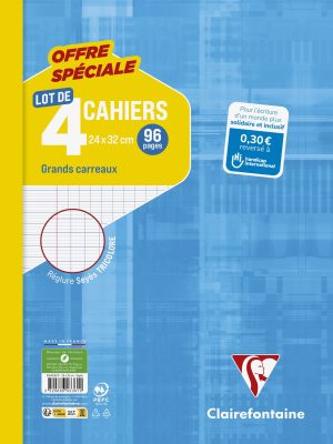 Lot de 4 cahiers piqués - 24 x 32 cm - 96 pages - Séyès - Couverture carte pelliculée