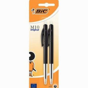 Pack of 2 retractable black ballpoint pens, 1 mm medium tip