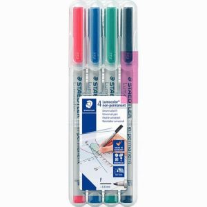 Set of 4 Lumocolor Fine Tip Non-Permanent Markers 0.6mm Assorted Colors