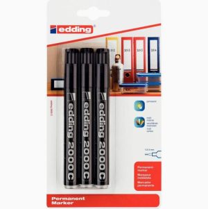 Set of 3 Black Permanent Markers in Blister Pack