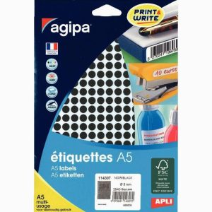 Etui de 2940 pastilles adhésives diamètre 8 mm noir