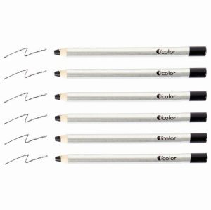 Set of 6 large black pencils, 8mm diameter