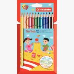 Set of 12 assorted triangular colored pencils, 17 cm length