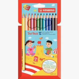 Set of 12 assorted triangular colored pencils, 17 cm length
