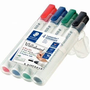 Paquet de 4 marqueurs tableau blanc Lumocolor pointe ogive assortis