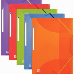 Pack of 10 assorted color translucent polypropylene folders with 3 flaps and elastic closure
