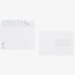 Pack of 500 white vellum C5 envelopes 162x229 mm, 90gsm, with 45x100 mm window and protective strip